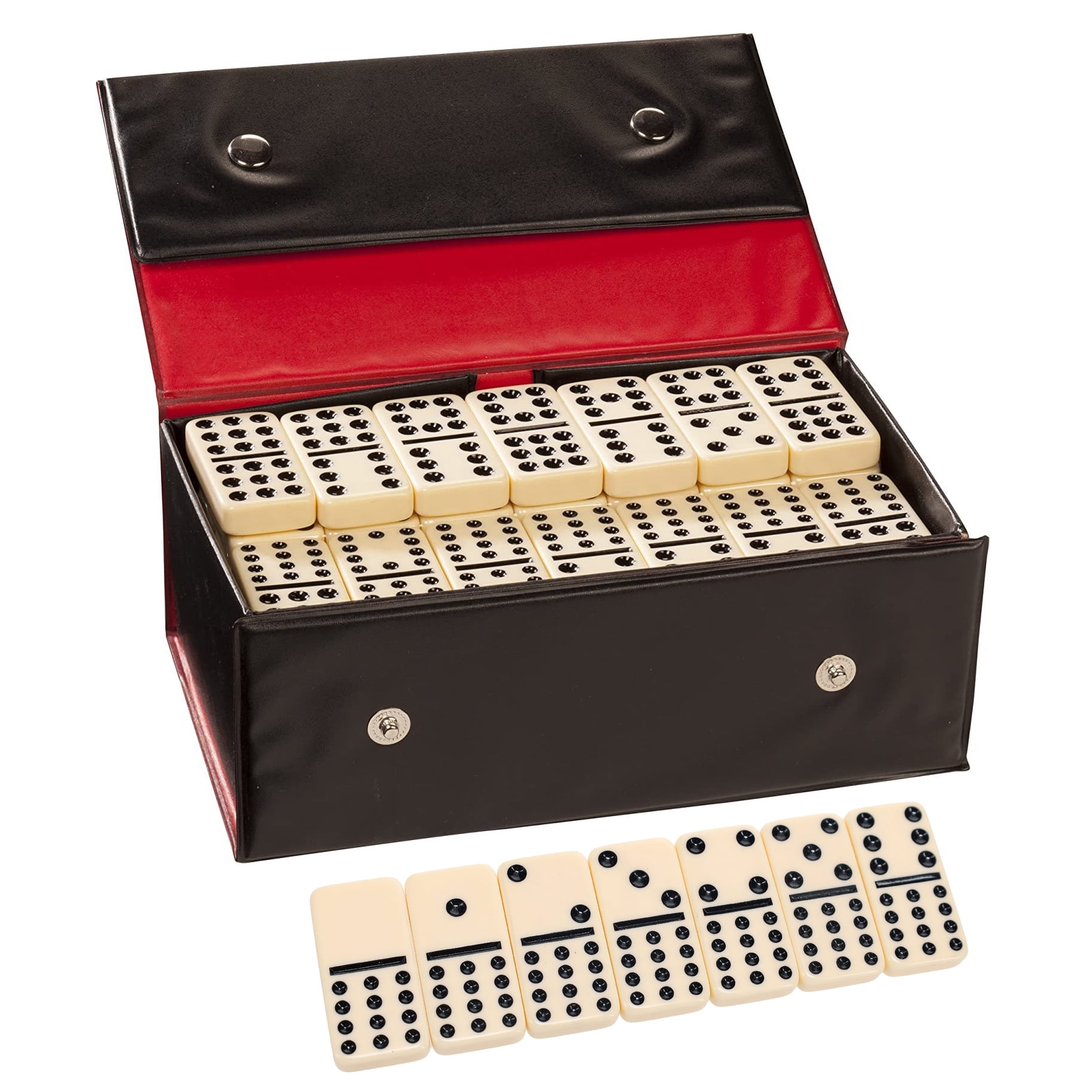 WE Games Double Twelve Dominoes - Ivory Colored Tiles, Thick Size Red Vinyl Case Family Game Night
