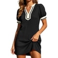 thumbnail image 2 of QUNYINEY Puff Short Sleeve Women's Dresses Summer Boho A Line Mini T-Shirt Dress Vacation Casual Loose Fit V Neck Dresses, 2 of 9