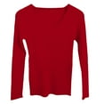 thumbnail image 4 of QASIEATN Sweaters for Graceful Women Fashion, Knit Sweater Autumn Winter V Neck Slim Fit Pullover Strip Top with Tight Long Sleeved Base Shirt, Womens Fall Tops, 4 of 4