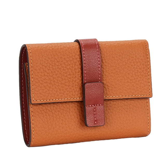 Minnieouse Monedero de cuero para mujer, reemplazo Rectangular, triple pliegue, Color sólido, tarjetero elegante, billetera, Notecase, regalo de Carteras Oro marrón