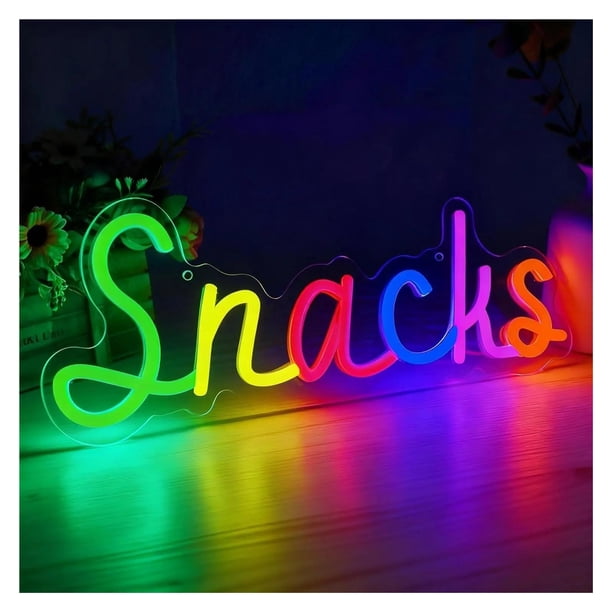 Letrero De Neón Snacks Con Luz LED Para Tienda De Dulces, Cine O Cualquier Espacio De Decoración Regulable, Alimentado Por USB Colorido 38cmx15cm