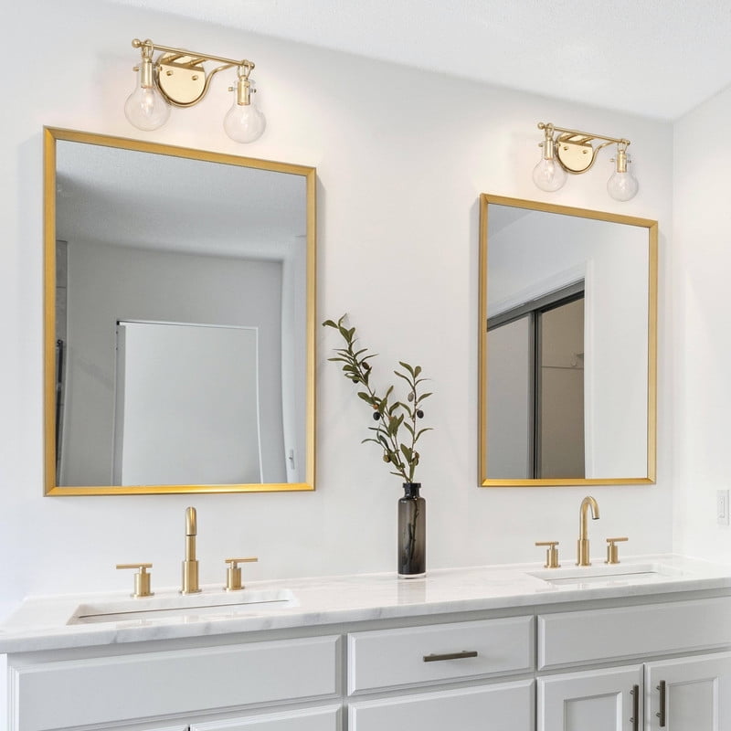 LNC 2-Light Gold Round Clear Glass Modern Bathroom Vanity Lighting Fixutre,14"Lx8"Hx4.5"D