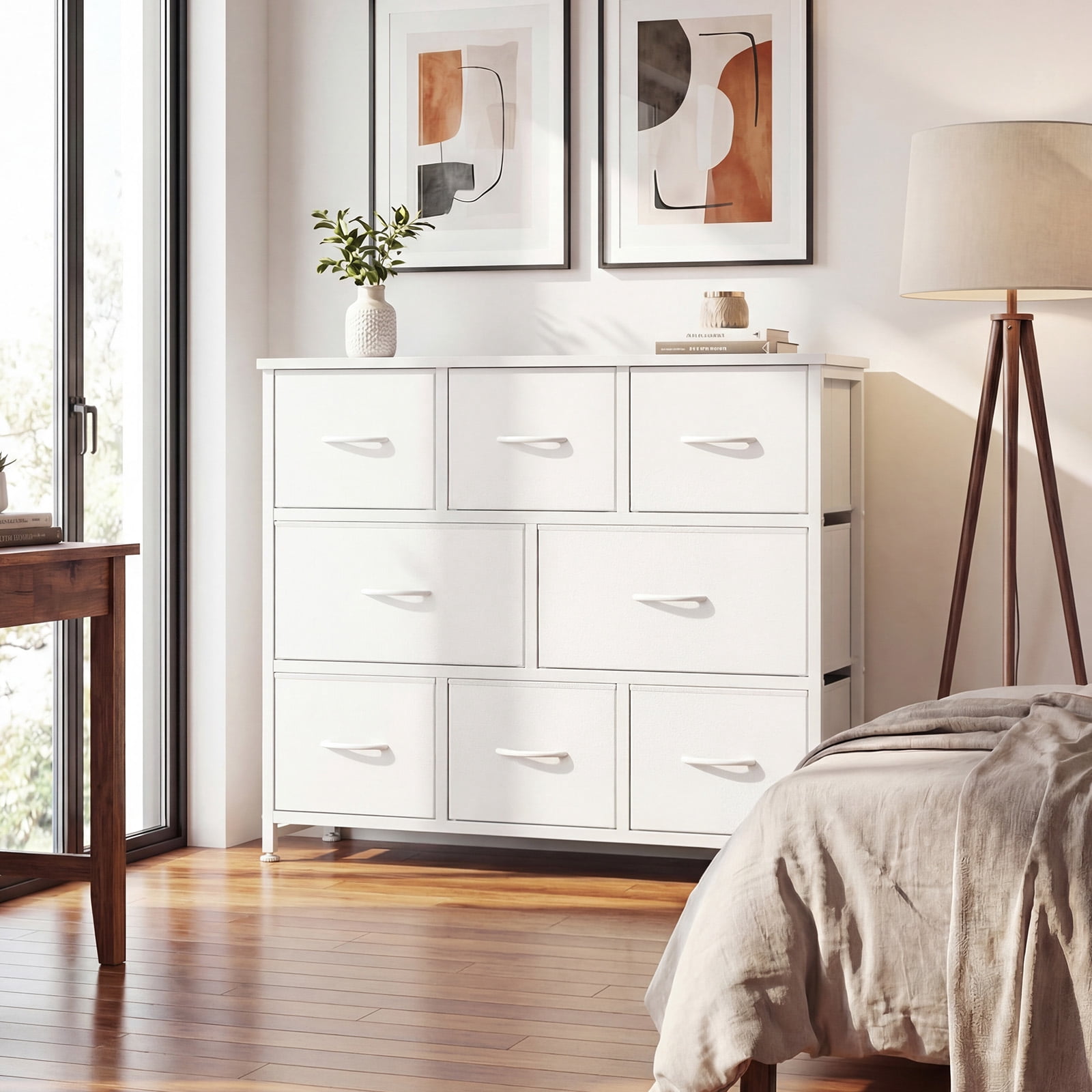 CONCETTA 8 Drawer Fabric Chest, Dresser for Bedroom, Wide Storage Tower for Closet, Living Room, Hallway, White