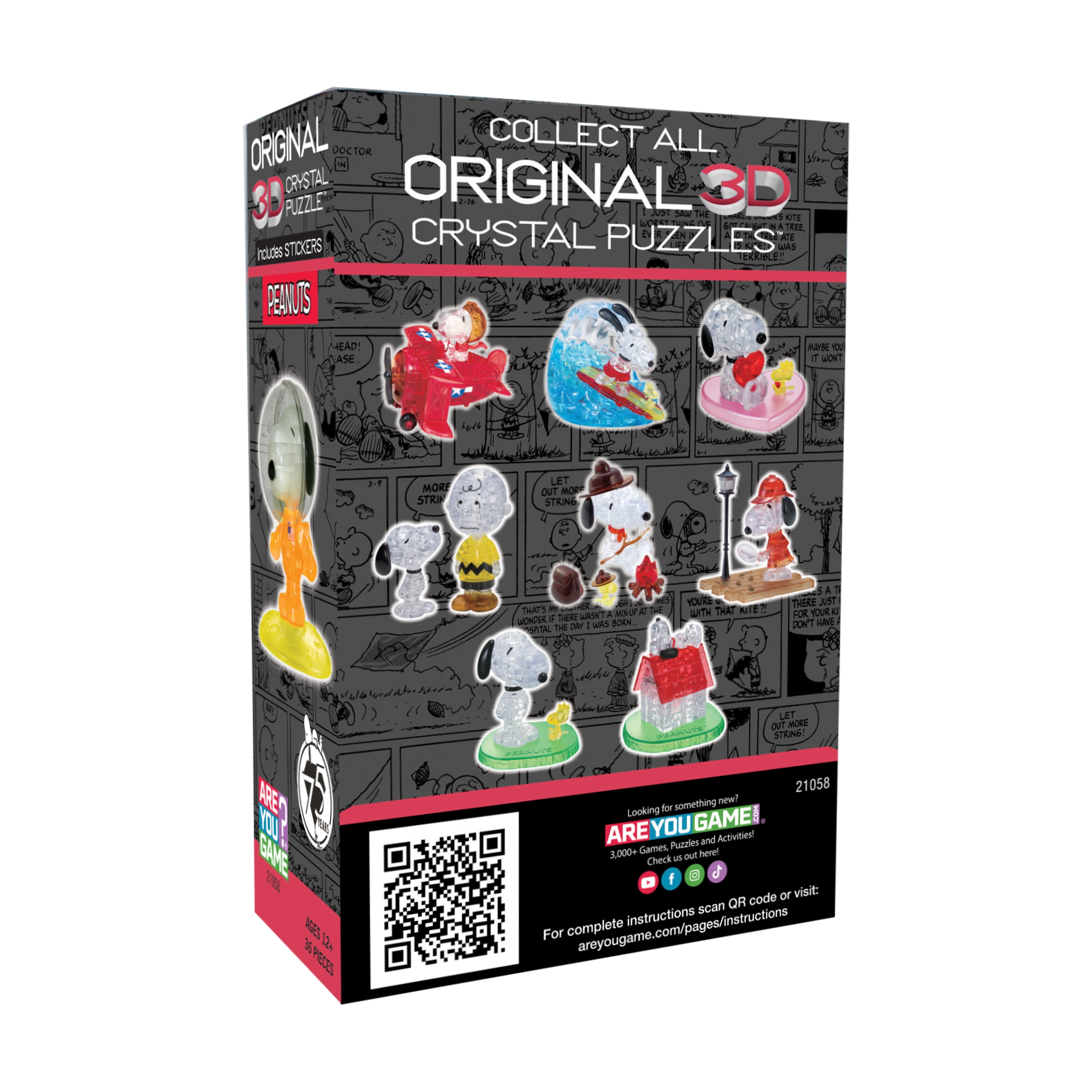 AreYouGame.com 3D Crystal Puzzle - Glow-in-the-Dark Peanuts Astronaut Snoopy: 36 Pcs
