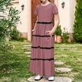 thumbnail image 7 of THDHVS Girls Summer Dresses, Dresses for Kids, Toddler Kids Girls Cute Stripe Print Short Sleeve Stretchy Pocket Dress A Line Long Dress Pink 4-5 Years, 7 of 7