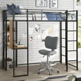 thumbnail image 5 of Black Twin Metal Loft Bed with 2 Shelves and one Desk, 5 of 8