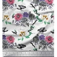 thumbnail image 1 of Soimoi Orange Velvet Fabric Bird,Leaves & Floral Print Sewing Fabric BTY 58 Inch Wide, 1 of 3