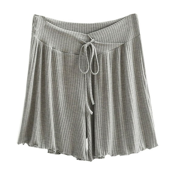 MIUOWANP Women's Elastic Waist Cotton Shorts Solid Color Maternity Baggy Shorts, Easy to Match Relaxed Fit Size XXXL(14)Gray