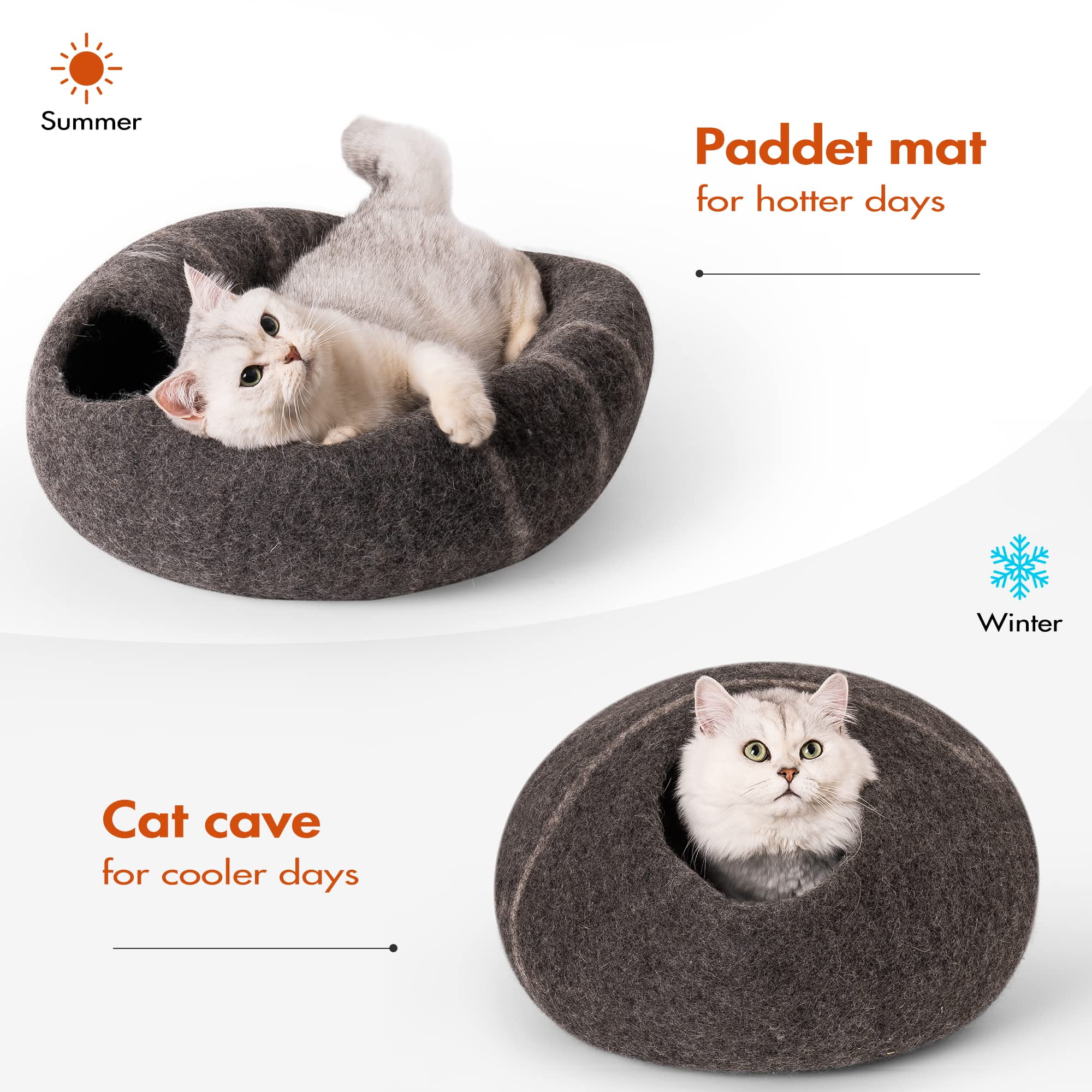 and Kittens,Handmade Cat Bed,for Cats Medium Indoor Cat Mewoofun Wool House,Black Cave