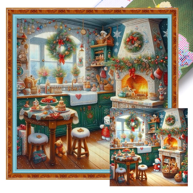 Hilo Algodón Ecológico Bordado Punto Cruz Navideño Impreso 11CT 50x50cm