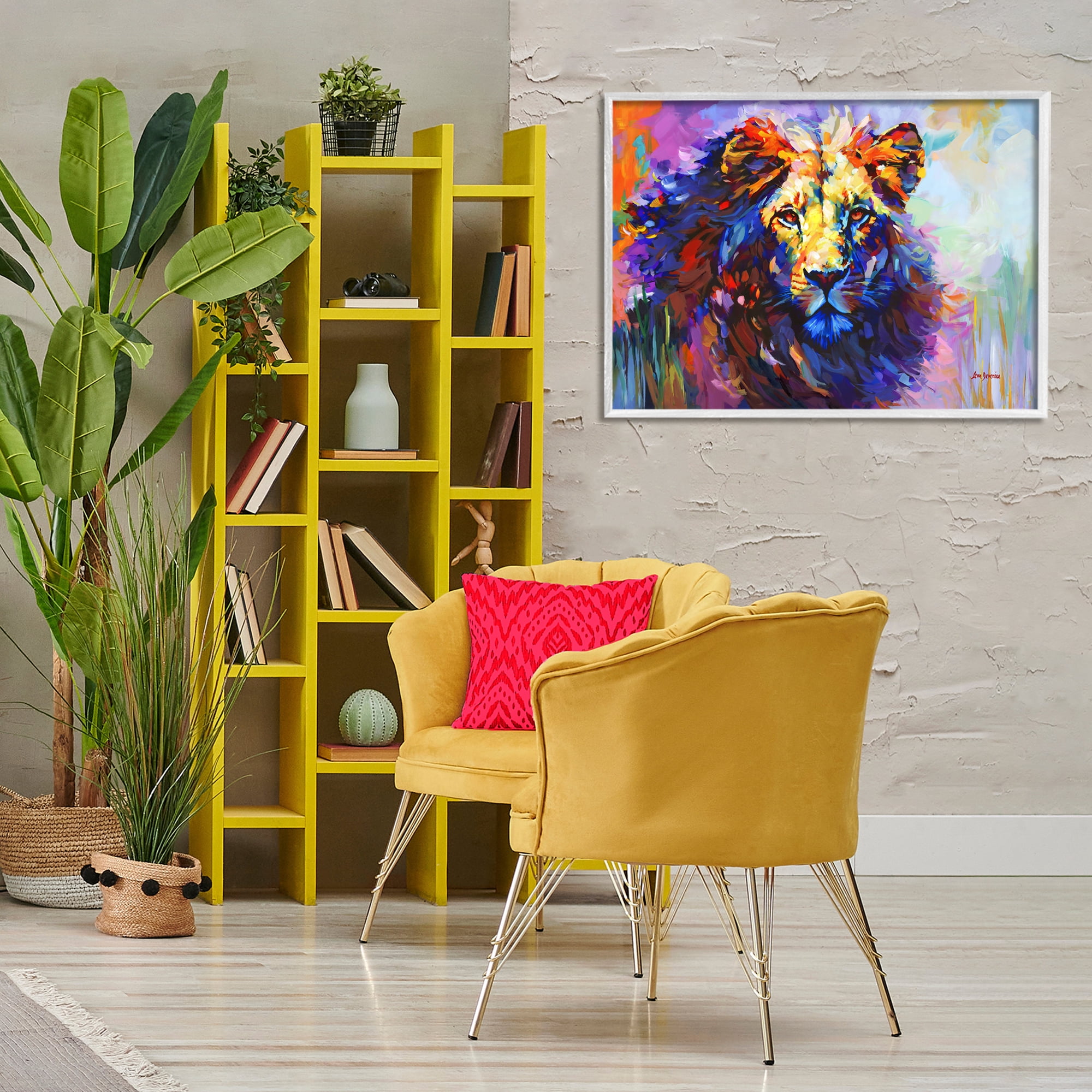 Stupell Industries Paint Strokes Lion Animals & Insects Painting White Framed Art Print Wall Art, 30 x 20