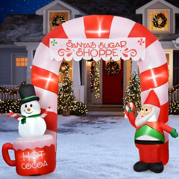 Coolmade 8 Ft Lighted Christmas Inflatable Archway, Inflatable Santa Claus and Snowman Arch Indoor and Outdoor Holiday Decorations, Built-in Led Lights, Large Outdoor Patio Decorations Garden Props