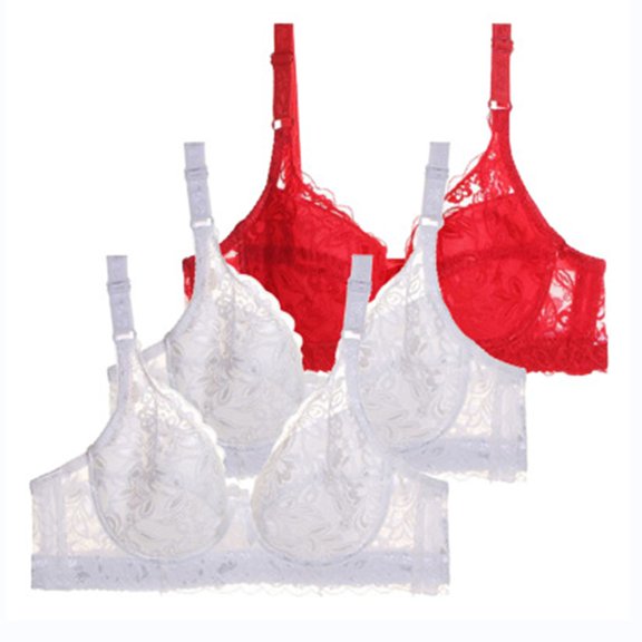 MVRLSH Jelly Bras For Women Womens Lace Bra 3 Pack Large Size Thin Sponge Gather Casual Fashion White 75B-105D