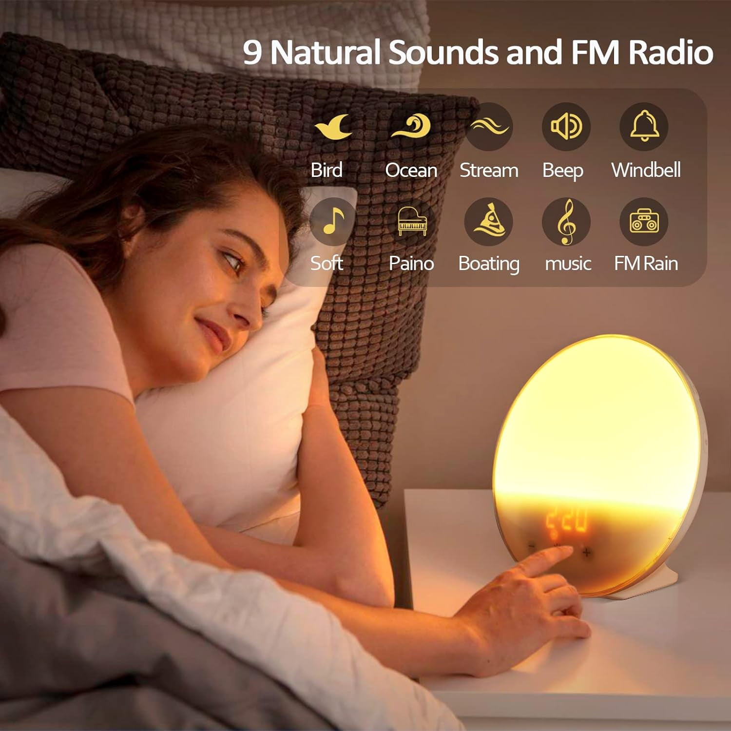 Wake Up Light Sunrise Alarm Clock for Kids & Heavy Sleepers, w/ Sunrise Simulation, Sleep Aid, Dual Alarms, Snooze, Colorful Lights