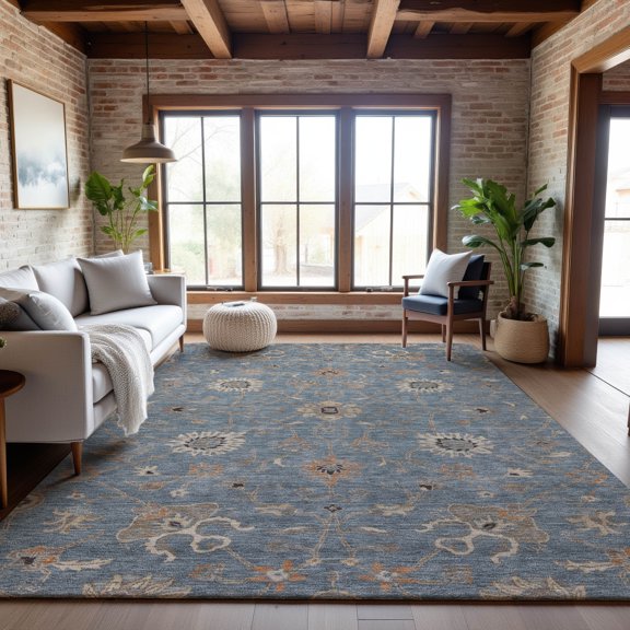 Addison Rugs Mayfield Premium Machine Washable Traditional Global Denim Rectangle Rug, 5' x 7'6"