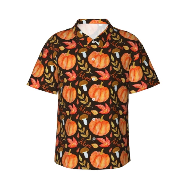 Balery Autumn Pumpkin Camisas hawaianas de manga corta para hombre, camisas playeras de corte holgado, camisas de vacaciones con botones,3X-Large