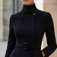 thumbnail image 2 of ZOELNIC Women's Stand Collar Midi Dress with Belt, Long Sleeve Slim Fit for Office & Formal Wear, 2XL, 2 of 4