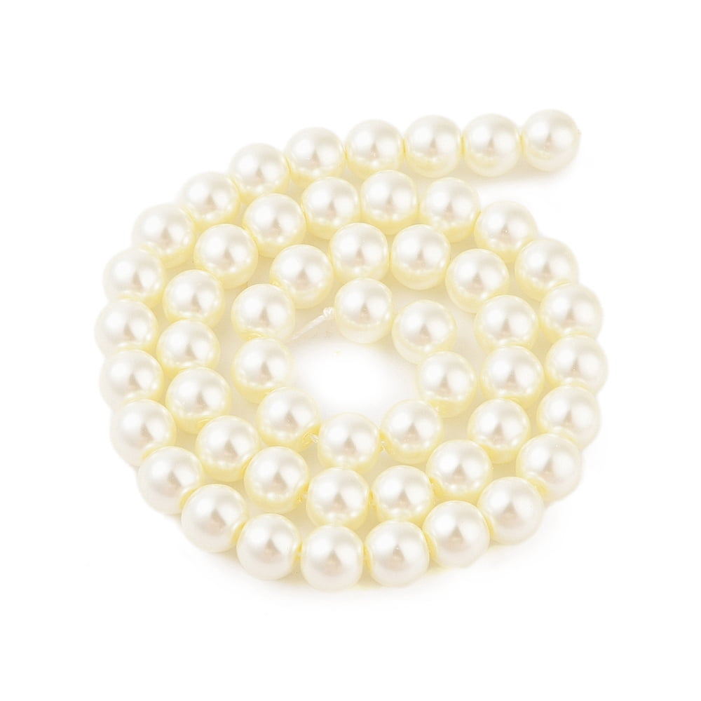 Eco-Friendly Glass Pearl Beads Pearlized Round Beige 8mm Hole: 1.2~1.5mm about 52pcs/Strand 16''(40.64cm)