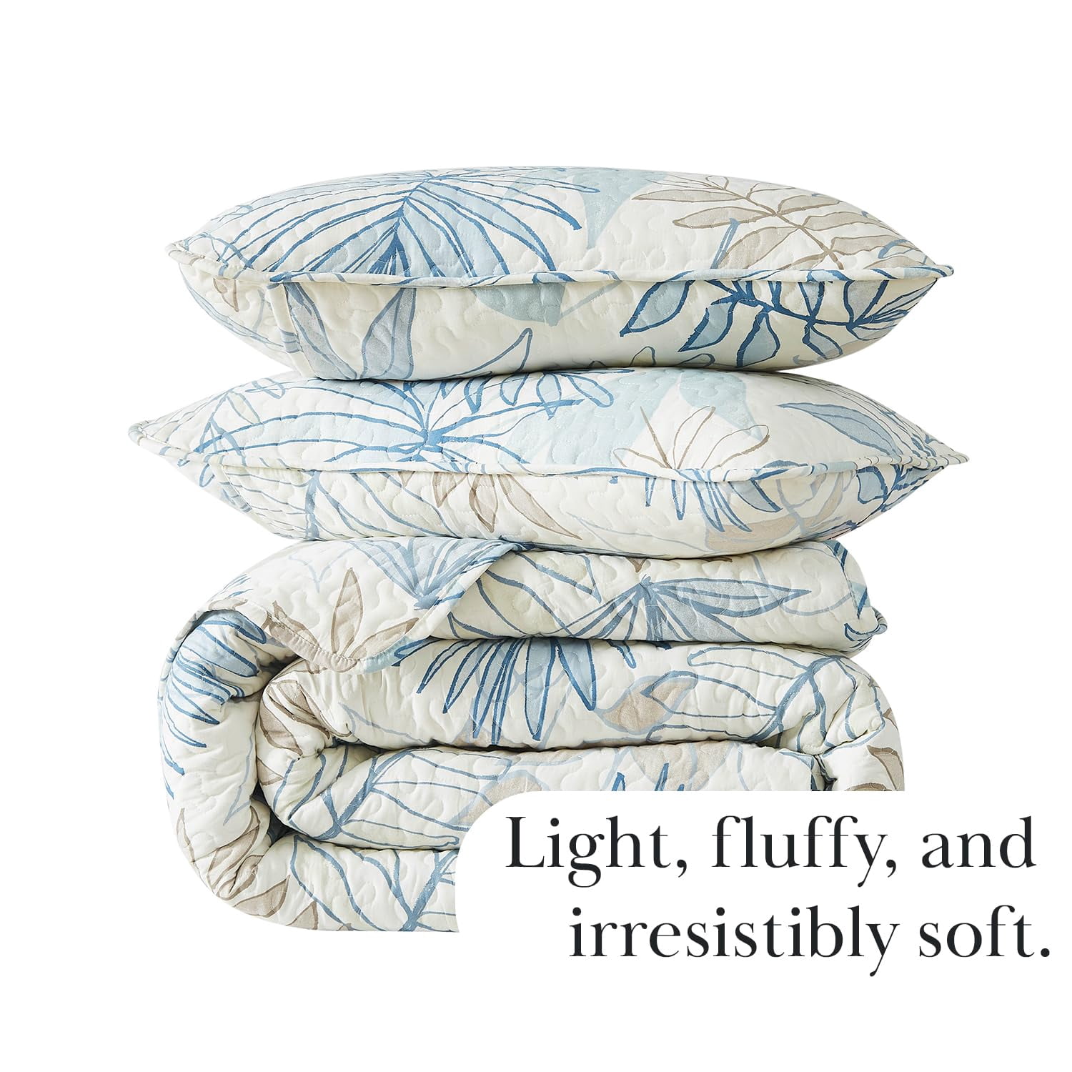 Southshore Fine Living, Inc. Oversized Quilt Bedding Set, 2-Piece Twin XL Coverlet with Matching Pillow Sham, Tropical Print Coverlet, All Season Quilt Bedspread, Lightweight Twin XL Quilts, Blue