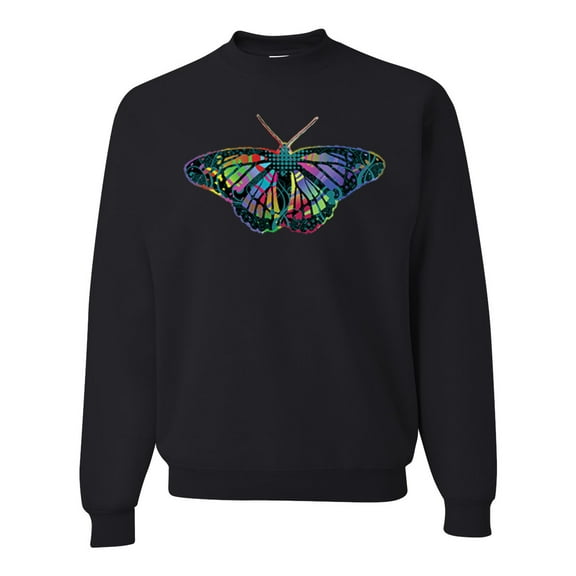Wild Bobby, Colorful Rainbow Patterned Butterfly Animal Lover Unisex Crewneck Graphic Sweatshirt, Black, Small
