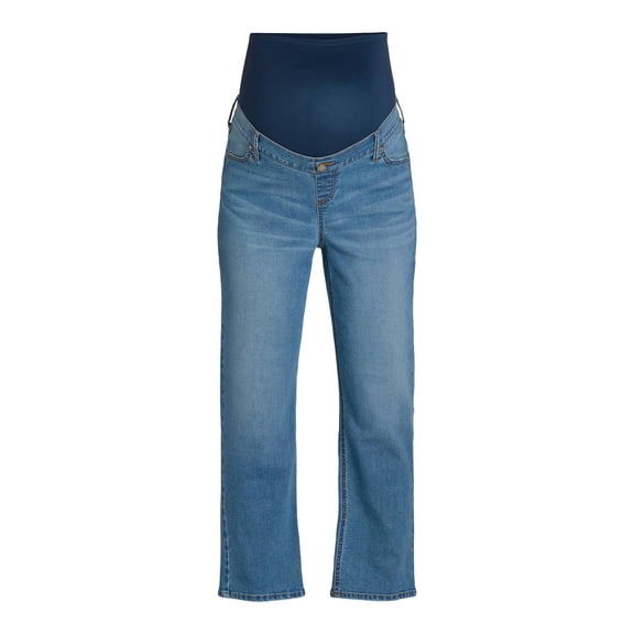 Women's Maternity Straight Leg Stretch Denim Jeans, 27 Inch Inseam, Size Large, Medium Wash Blue