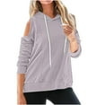 thumbnail image 2 of QUINDOS Women Hoodie Cold SHoulder Women's Sweatshirts Casual Plain Long Sleeve Crew Neck Pullover Tops, 2 of 5