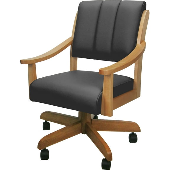 Leather Casa Caster Solid Wood Dining Chair - Gray on Honey