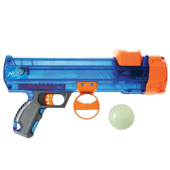 Nerf Dog Translucent Blaster Ball Launcher with Ball Clip with 2.5 inch TPR Glow Ball, 16 inch