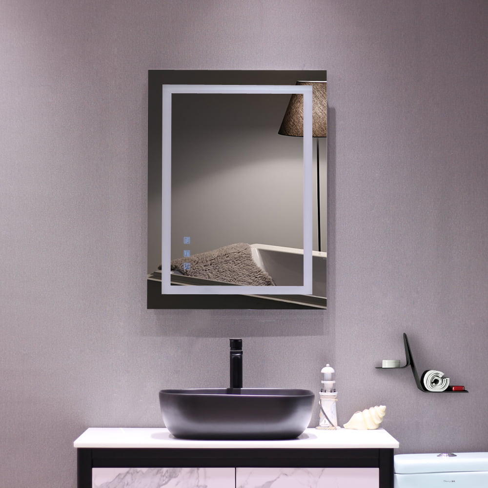 23.6" Bathroom Mirror with Weather Forecast LED Light Antifog Makeup Mirror 