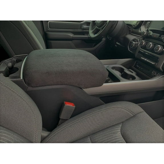 Auto Console Covers Center Console Armrest Cover Fleece for Ram 1500, 2500, 3500 2019-2024 (Black)
