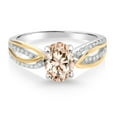 thumbnail image 2 of Gem Stone King 925 Sterling Silver and 10K Yellow Gold Peach Morganite and White Lab Grown Diamond Women Engagement Ring (1.14 Cttw, Available in Size 5, 6, 7, 8, 9), 2 of 3
