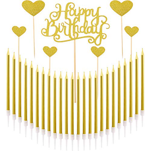 Norme Birthday Cake Candles Metallic Gold Tall Thin Candles Slow