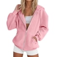 thumbnail image 3 of Hoodie for Women Oversized Zip Up Cozy Hooded Sweatshirt Fleece Drawstring Pullover Sweatshirt Jacket with Pockets Pink S-6XL, 3 of 7