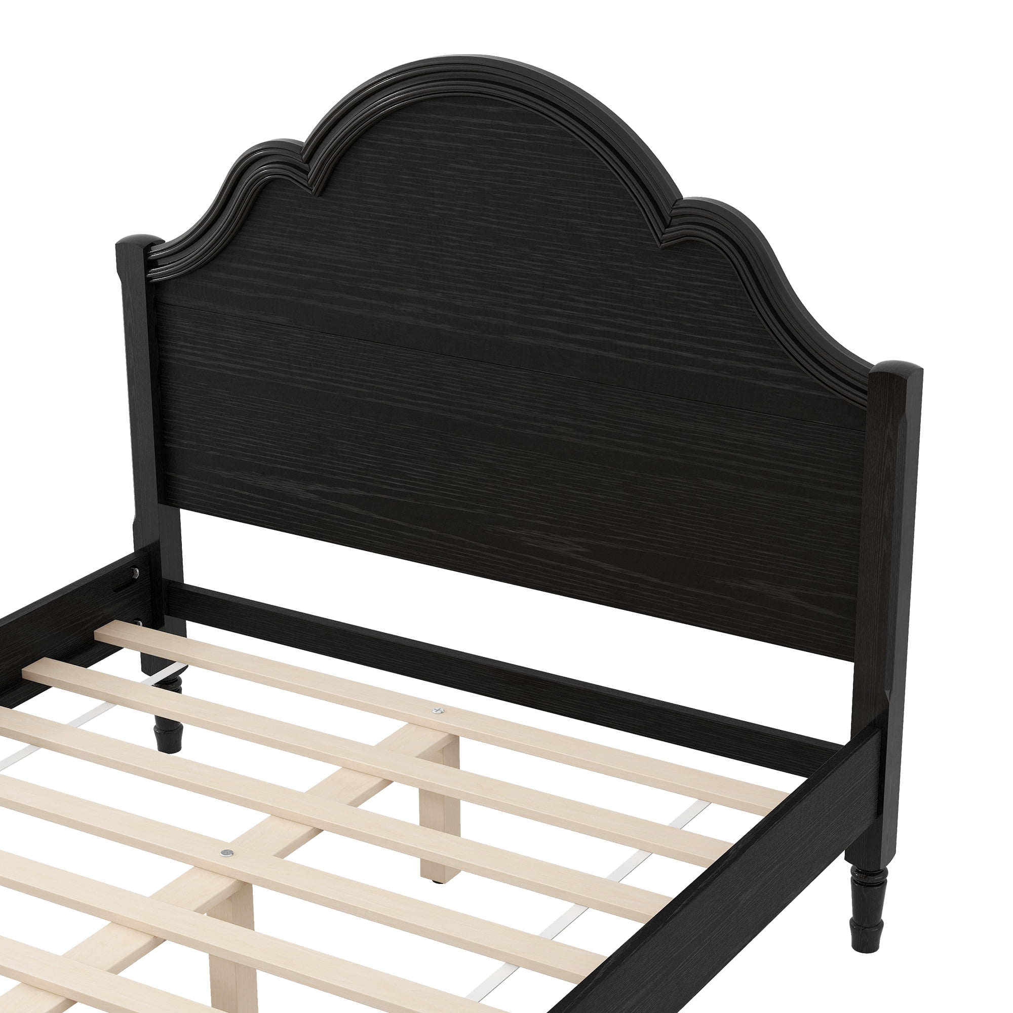 Euroco Wood Full Size Platform Bed with Headboard, No Spring Box Needed, Black