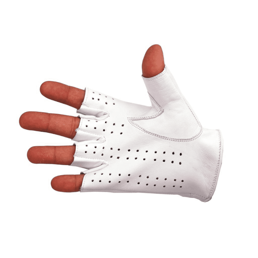 Driving Half Finger Finger less Knuckle Holes For Men Genuine Motorcycle Leather Gloves Large White