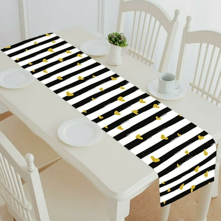 

ECZJNT Gold Glittering Heart Confetti Striped table runner table cloth tea table cloth 14x72 inch