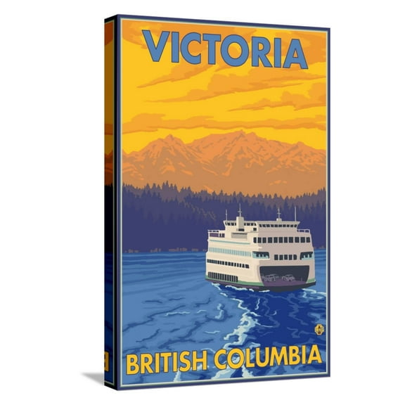 Art.com Ferry and Mountains, Victoria, BC Canada Stretched Canvas Print Wall Art by Lantern Press, 12" x 18"