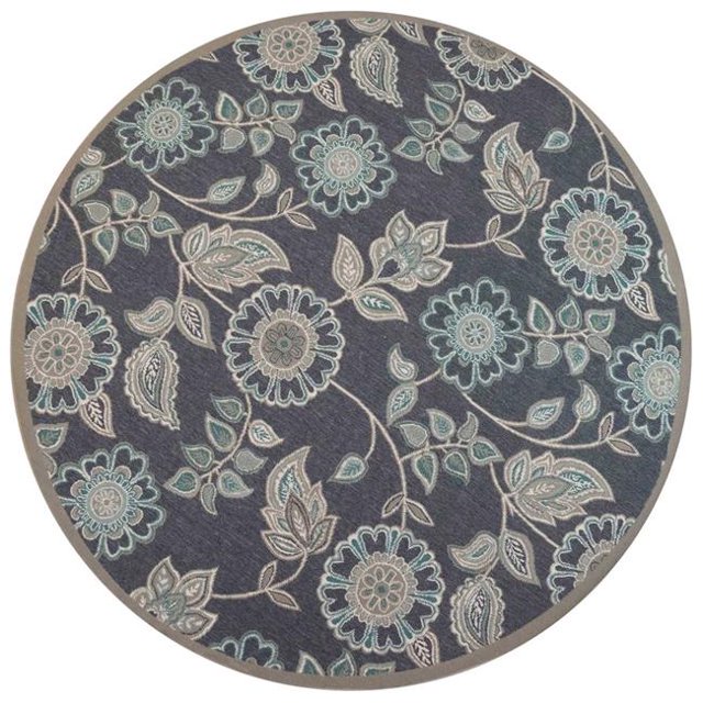 Trans-Ocean Imports RVID8763033 7 ft. 10 in. Liora Manne Round Riviera Floral Vine Indoor & Outdoor Rug - Navy