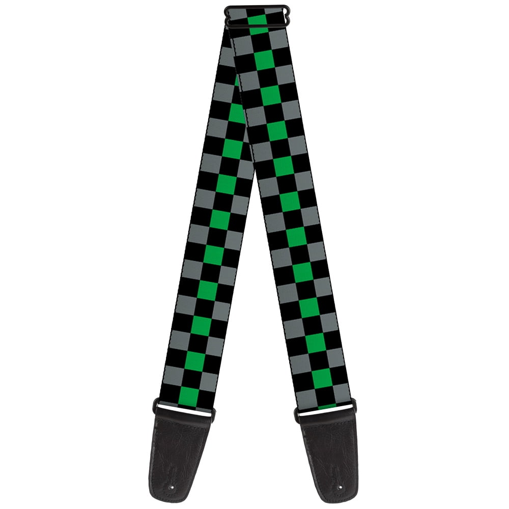 Buckle-Down Guitar Strap, Checker Black Gray Green, 2 Inches Wide