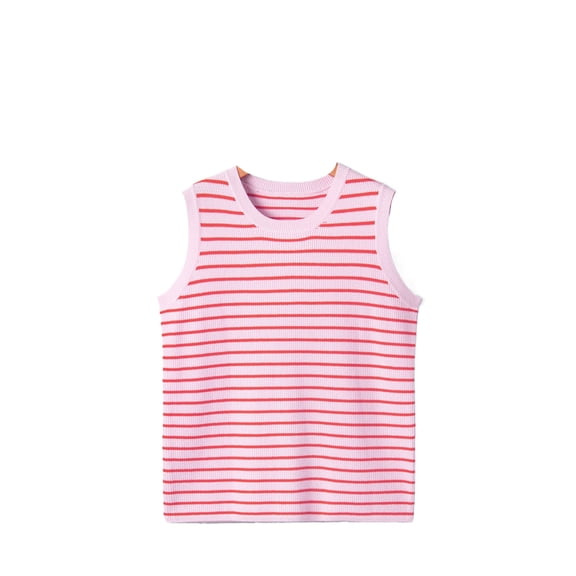 Women's Pink Stripe Textured Knit Sleeveless Sweater Top – Casual Summer Style, XL