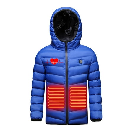 

FAKKDUK Kids Heated Jacket with Hood Boys Girls Winter Coats Waterproof Windproof Heated Coat USB Charging Electric Body Warmer (Power Pack Not Included)