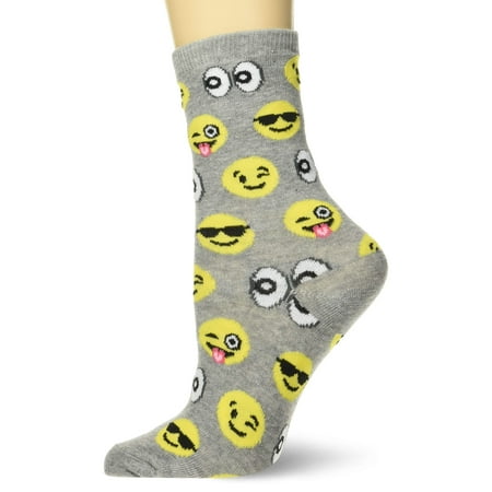 

Hot Sox girls Big Conversation Starter Novelty Crew Casual Sock Emoji s (Grey Heather) Medium-Large US