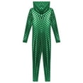 thumbnail image 6 of Zaldita Women Shiny Fishscale Print Long Sleeve Unitard with Hooded Front Zipper Full body Jumpsuit Dark Green S, 6 of 7