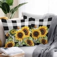 thumbnail image 2 of Waterproof Throw Pillow Covers Set of 2, 18x18 Inch Sunflower Decorative Pillowcases Outdoor Pillow Slip Cushion Covers Set for Couch Tent Summer Botanical Floral Blooming Black Plaid, 2 of 7