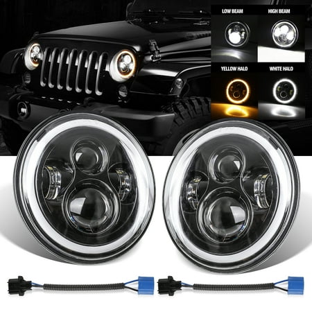 DOT Approved 7 Inch LED Halo Headlights for Jeep Wrangler JK TJ LJ 1997-2018, CREE LED Chip, 80W 9600 Lumens Hi/Lo Beam with DRL Amber Turn Signal Light and Halo Ring Angel Eyes