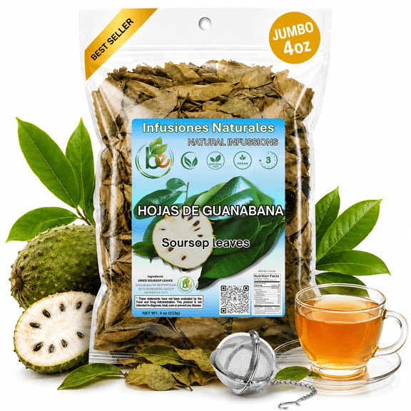 Guanábana Hojas Secas Te (Graviola/Dried Soursop Leaves Tea)4 oz Bag – 100% Natural, Vegan Herbal Tea – Includes Infuser/Incluye Infusor, Traditional Latin Delicioso & Saludable– by Bexpertsusa