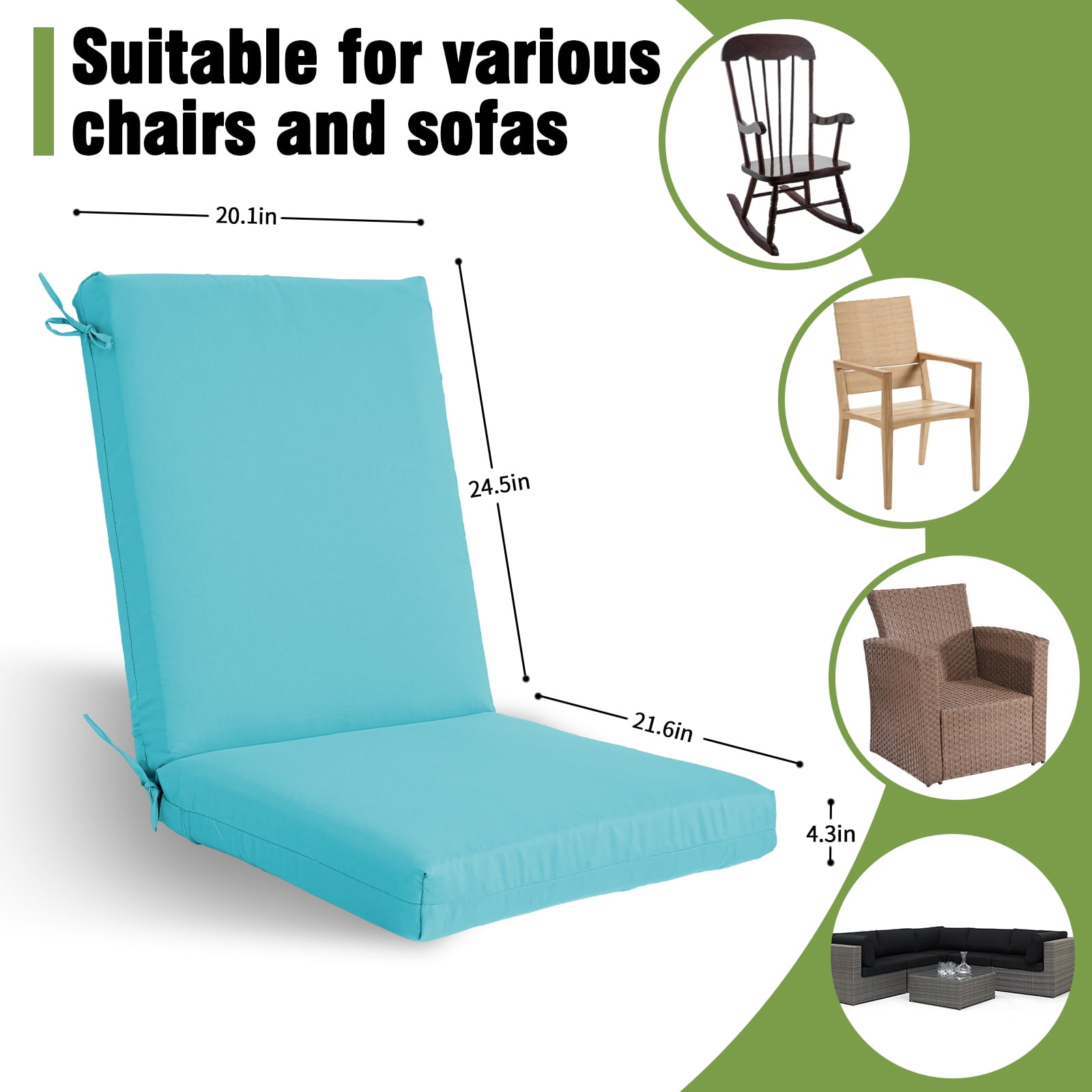 FKS LIFE Outdoor Seat Cushion Set, 20" x 20" x 4" Patio Furniture Chair Cushions Replacement for Sofa Couch 2 Set