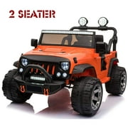VOLTZ TOYS 2-Seater 12V Ride on Car for Kids, Realistic Jeep Truck with Full LED Lights, Parental Remote Control, MP3 Player, Leather Seat, Rubber Wheels and Multi-Speed Selection (Orange)