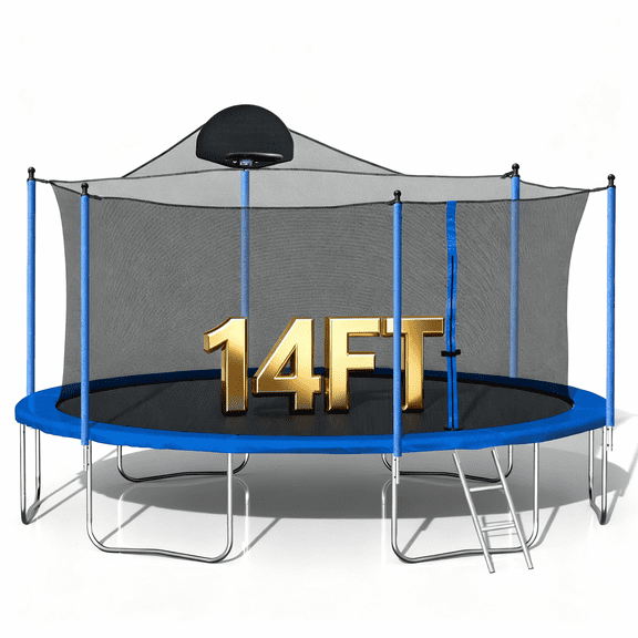 Furnibear 14 FT Trampoline for Kids and Adults, Outdoor Trampoline with Basketball Hoop & Safety Enclosure Net,Large Load Capacity Heavy-Duty Jumping Trampoline for Boys and Girls