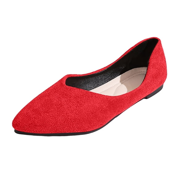 Women's Slip On Pointed Toe Ballet Flat Shoes Casual Suede Non Slip Dress Shoes Soft Sole Comfortable Barefoot Shoe Red Size 9
